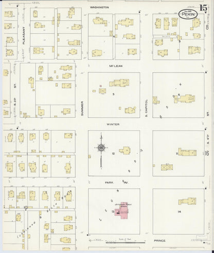 Sanborn Fire Insurance Map from Pekin, Tazewell County, Illinois (1909), Sheet #0015 - Historic Sanborn Fire Insurance Map Print, vintage old map wall art, antique decor, genealogy gift, Illinois Illinois map