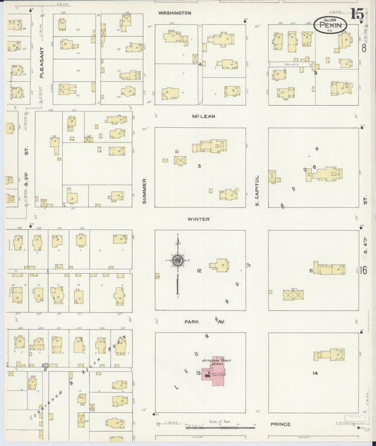 Sanborn Fire Insurance Map from Pekin, Tazewell County, Illinois (1909), Sheet #0015 - Historic Sanborn Fire Insurance Map Print, vintage old map wall art, antique decor, genealogy gift, Illinois Illinois map