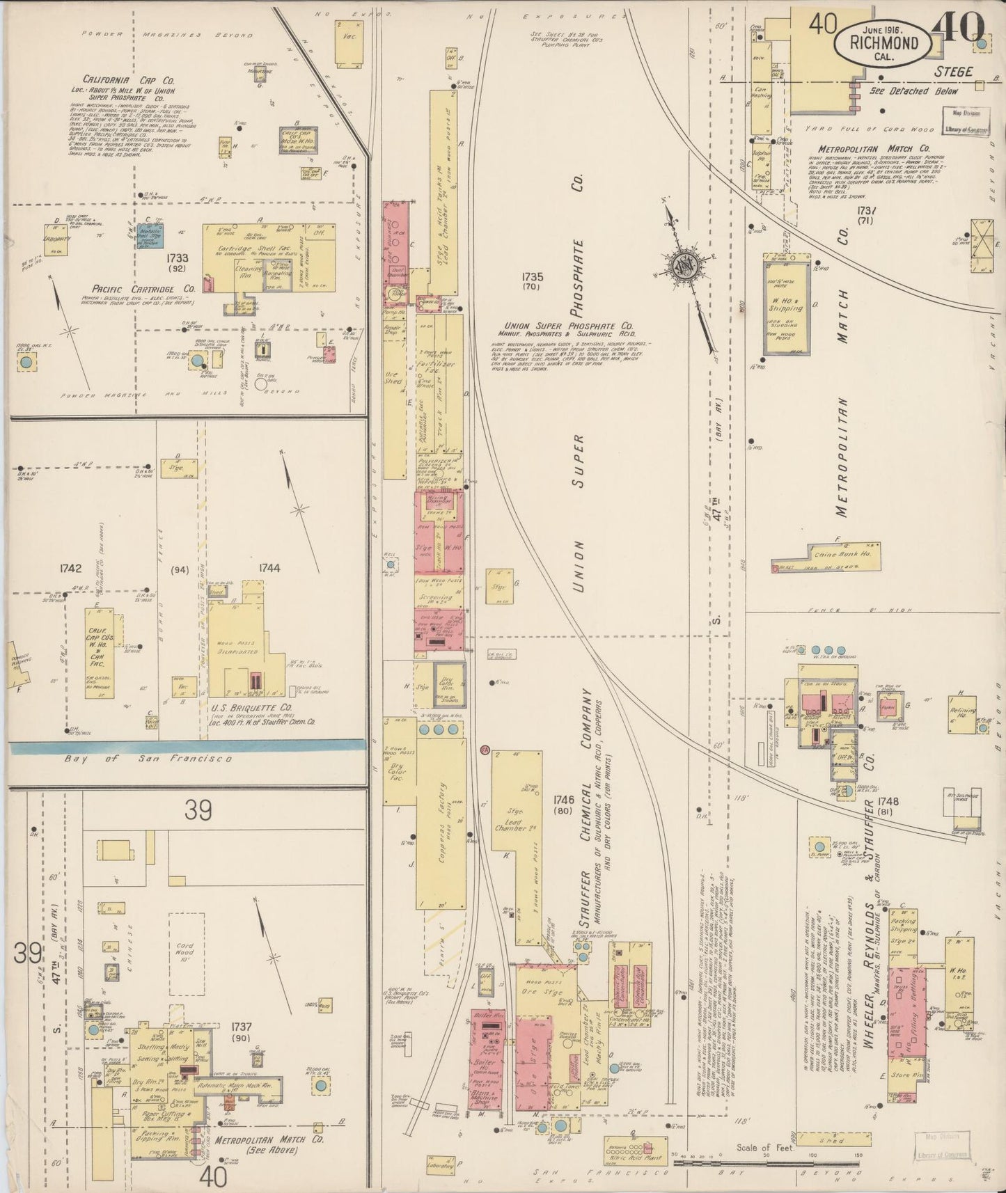 Sanborn Fire Insurance Map from Richmond, Contra Costa County, California (1916), Sheet #0040 - Complete Map Set gallery image, historic Sanborn map, vintage wall art, California California