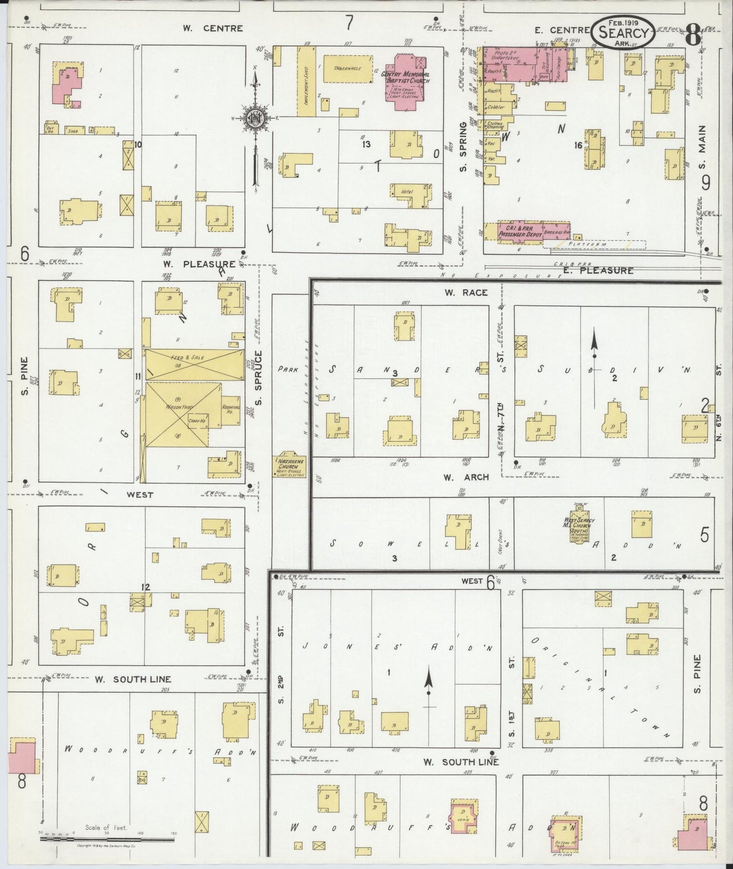 Sanborn Fire Insurance Map from Searcy, White County, Arkansas (1919), Sheet #0008 - Complete Map Set gallery image, historic Sanborn map, vintage wall art, Arkansas Arkansas