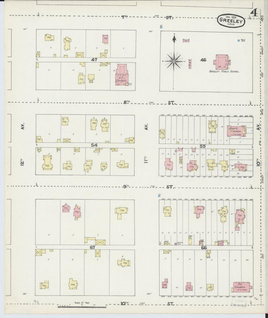 Sanborn Fire Insurance Map from Greeley, Weld County, Colorado (1891), Sheet #0004 - Historic Sanborn Fire Insurance Map Print, vintage old map wall art, antique decor, genealogy gift, Colorado Colorado map