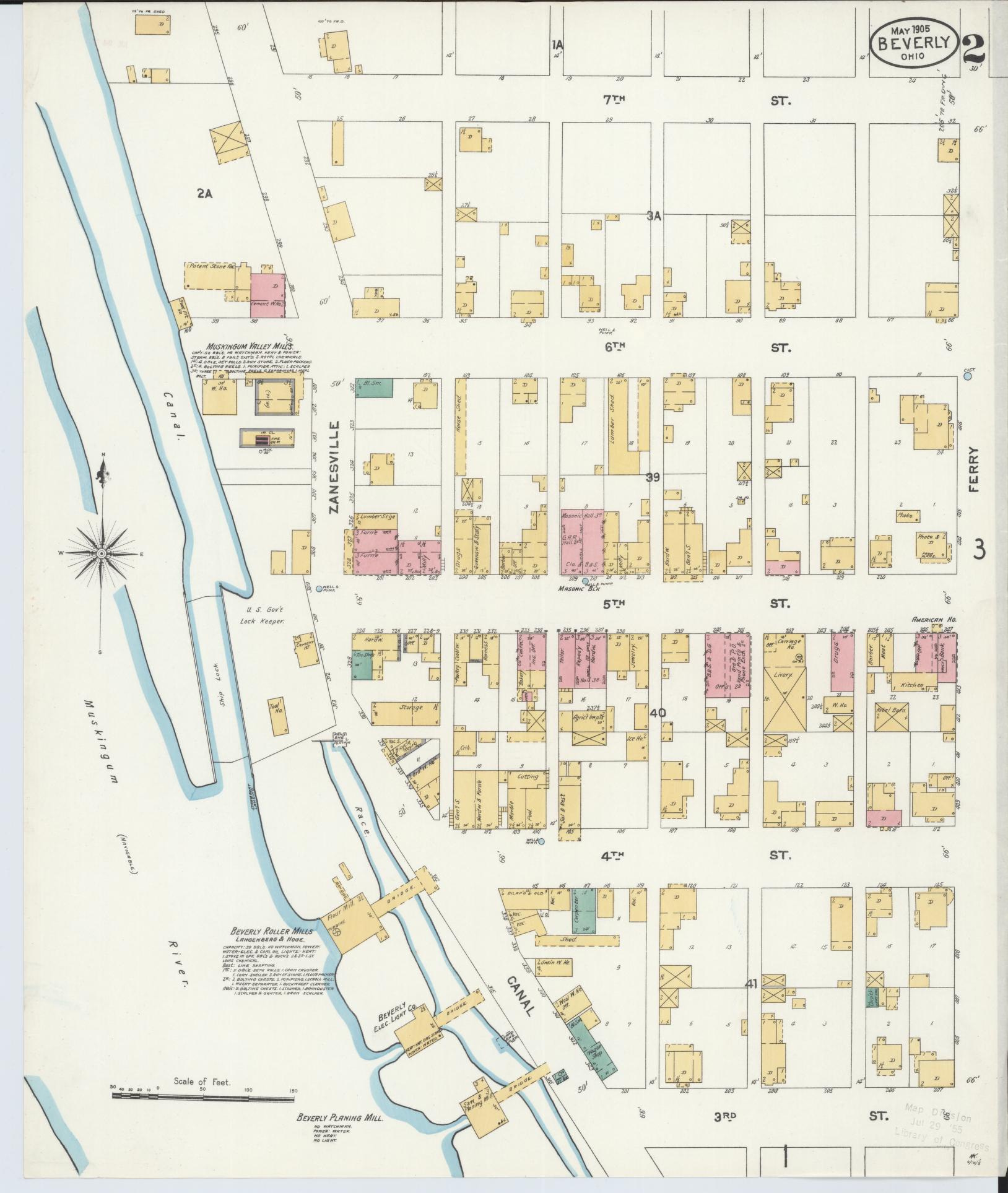 Sanborn Fire Insurance Map from Beverly, Washington County, Ohio (1905), Sheet #0002 - Historic Sanborn Fire Insurance Map Print, vintage old map wall art, antique decor, genealogy gift, Ohio Ohio map