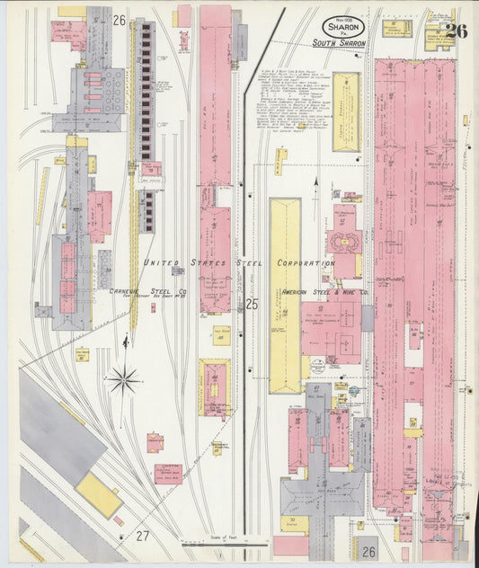 Sanborn Fire Insurance Map from Sharon, Mercer County, Pennsylvania (1908), Sheet #0026 - Historic Sanborn Fire Insurance Map Print, vintage old map wall art, antique decor, genealogy gift, Pennsylvania Pennsylvania map
