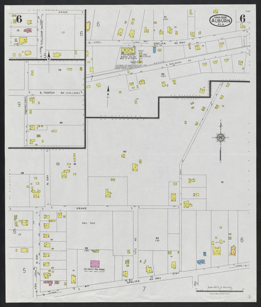 Sanborn Fire Insurance Map from Auburn, Lee County, Alabama (1928), Sheet #0006 - Historic Sanborn Fire Insurance Map Print, vintage old map wall art, antique decor, genealogy gift, Alabama Alabama map