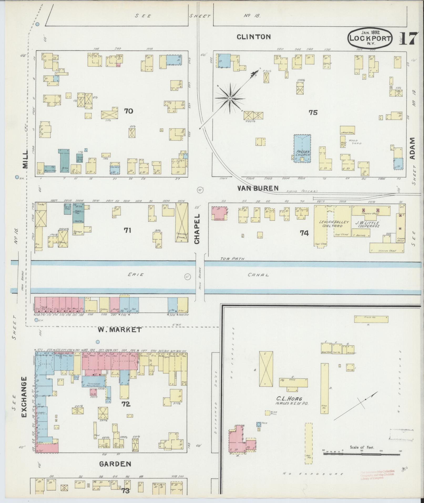 Sanborn Fire Insurance Map from Lockport, Niagara County, New York (1892), Sheet #0017 - Historic Sanborn Fire Insurance Map Print, vintage old map wall art, antique decor, genealogy gift, New York New York map