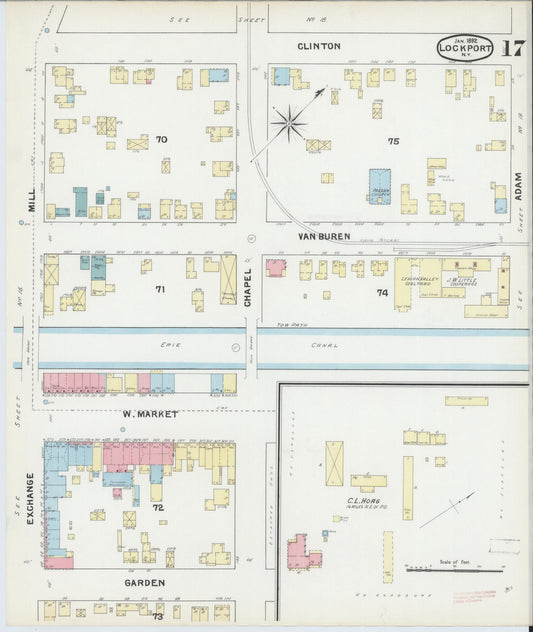 Sanborn Fire Insurance Map from Lockport, Niagara County, New York (1892), Sheet #0017 - Historic Sanborn Fire Insurance Map Print, vintage old map wall art, antique decor, genealogy gift, New York New York map