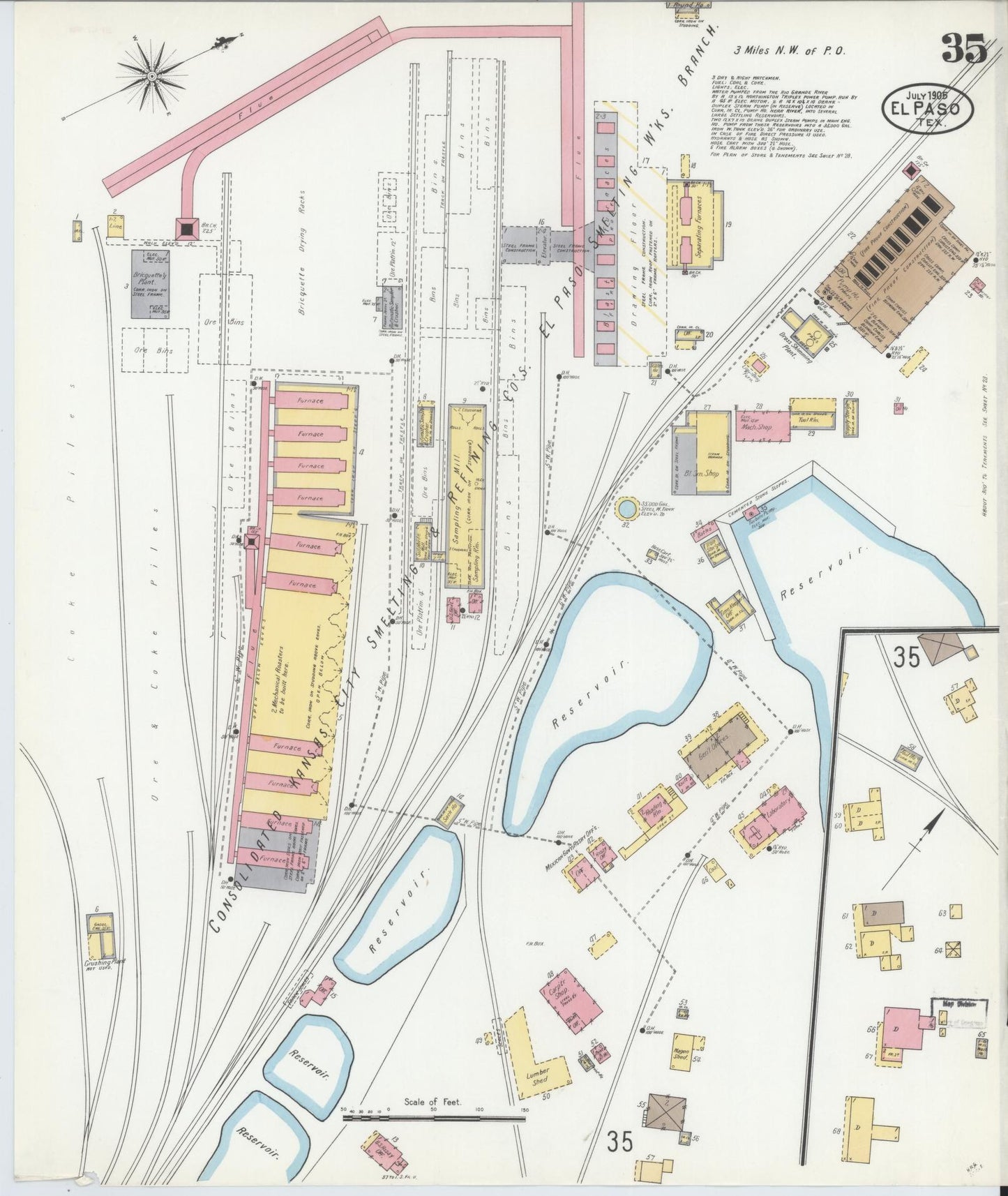 Sanborn Fire Insurance Map from El Paso, El Paso County, Texas (1905), Sheet #0035 - Complete Map Set gallery image, historic Sanborn map, vintage wall art, Texas Texas