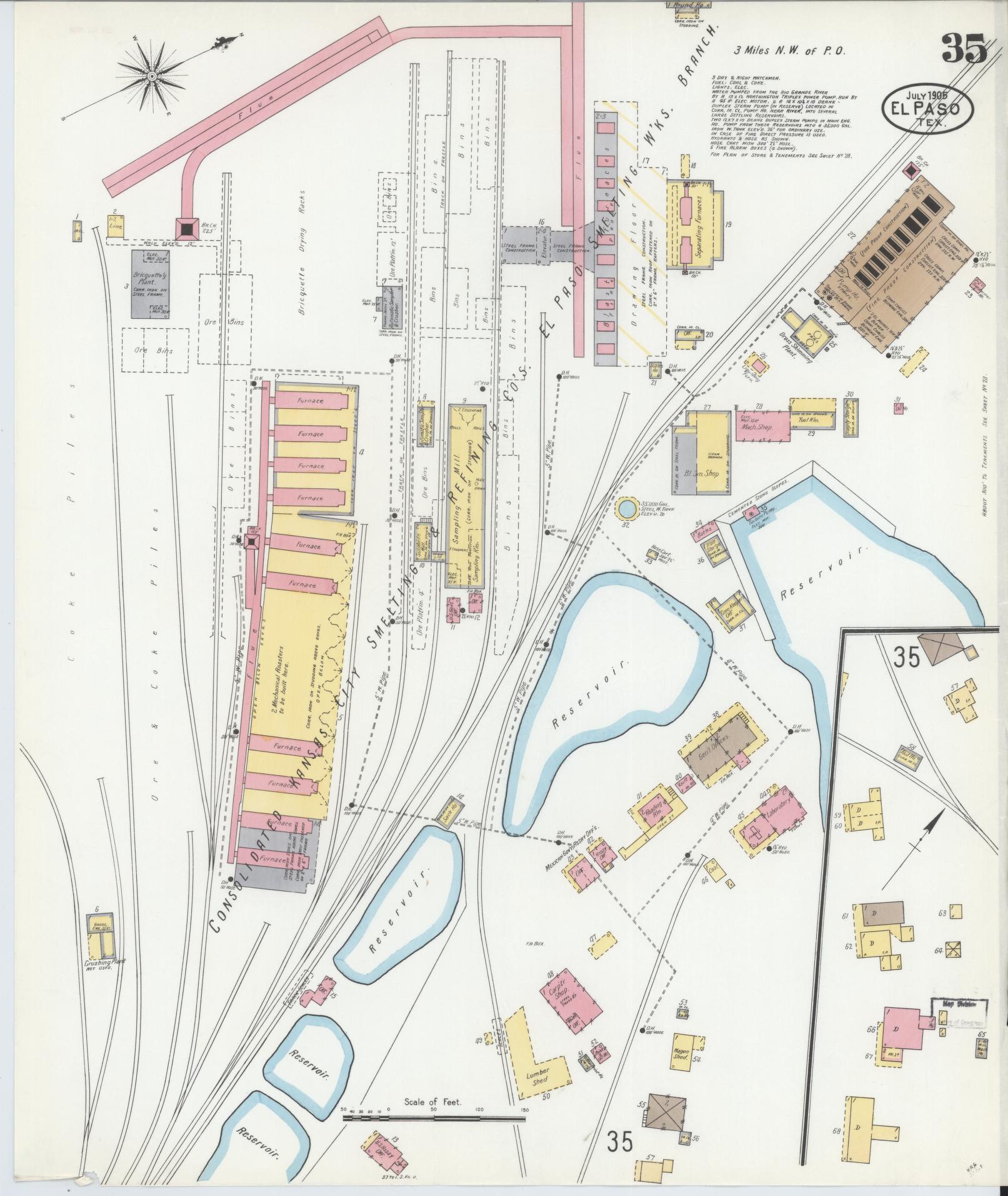 Sanborn Fire Insurance Map from El Paso, El Paso County, Texas (1905), Sheet #0035 - Complete Map Set gallery image, historic Sanborn map, vintage wall art, Texas Texas