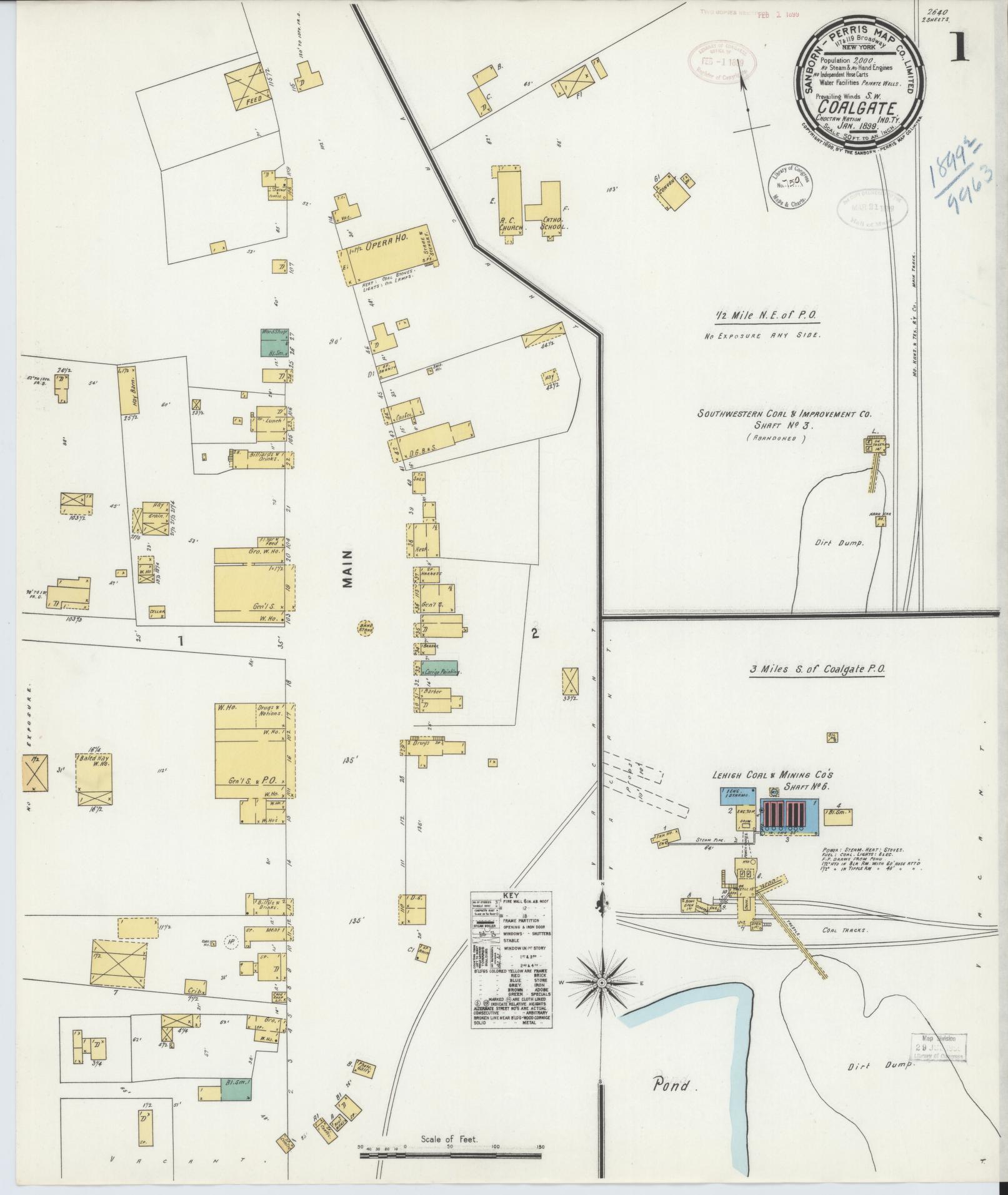 Sanborn Fire Insurance Map from Coalgate, Coal County, Oklahoma (1899), Sheet #0001 - Complete Map Set gallery image, historic Sanborn map, vintage wall art, Oklahoma Oklahoma