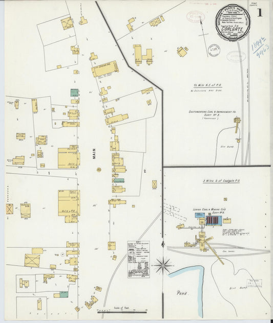 Sanborn Fire Insurance Map from Coalgate, Coal County, Oklahoma (1899), Sheet #0001 - Complete Map Set gallery image, historic Sanborn map, vintage wall art, Oklahoma Oklahoma