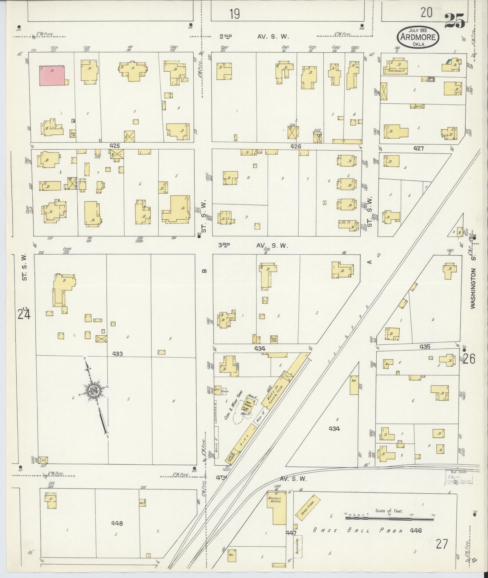 Sanborn Fire Insurance Map from Ardmore, Carter County, Oklahoma (1913), Sheet #0025 - Complete Map Set gallery image, historic Sanborn map, vintage wall art, Oklahoma Oklahoma
