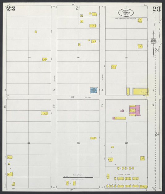 Sanborn Fire Insurance Map from Yuma, Yuma County, Arizona (1927), Sheet #0023 - Historic Sanborn Fire Insurance Map Print, vintage old map wall art, antique decor, genealogy gift, Arizona Arizona map