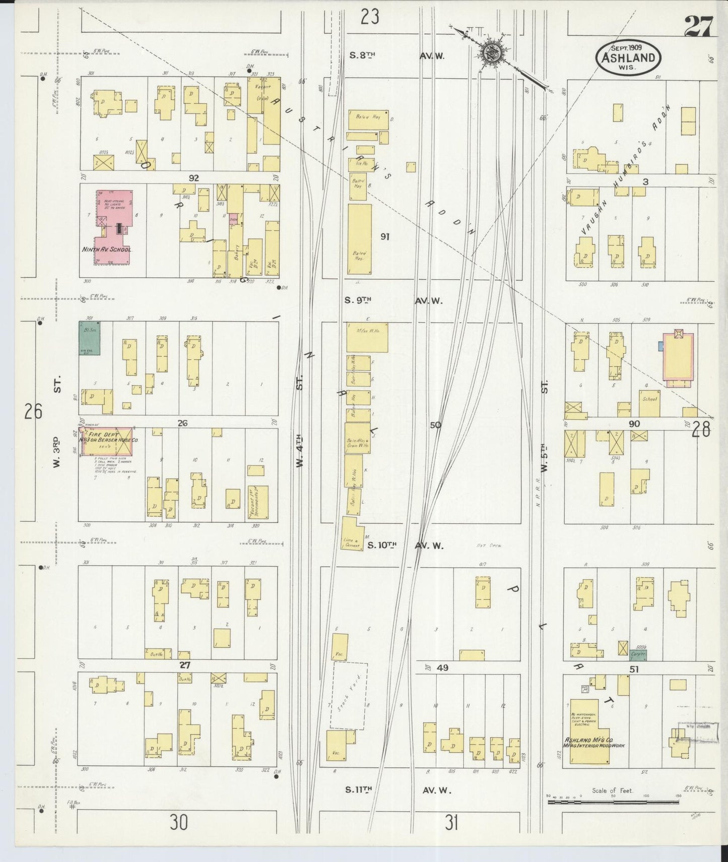 Sanborn Fire Insurance Map from Ashland, Ashland County, Wisconsin (1909), Sheet #0027 - Historic Sanborn Fire Insurance Map Print, vintage old map wall art, antique decor, genealogy gift, Wisconsin Wisconsin map