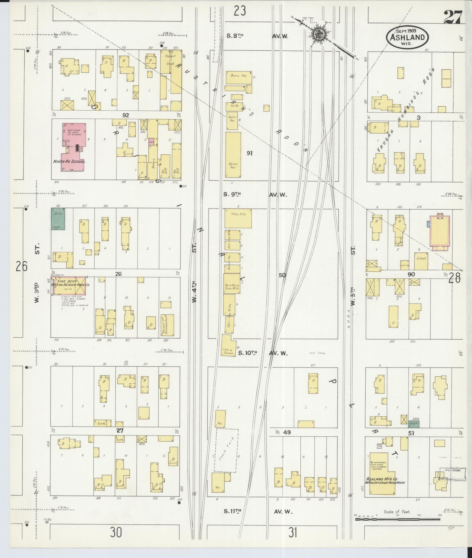 Sanborn Fire Insurance Map from Ashland, Ashland County, Wisconsin (1909), Sheet #0027 - Historic Sanborn Fire Insurance Map Print, vintage old map wall art, antique decor, genealogy gift, Wisconsin Wisconsin map