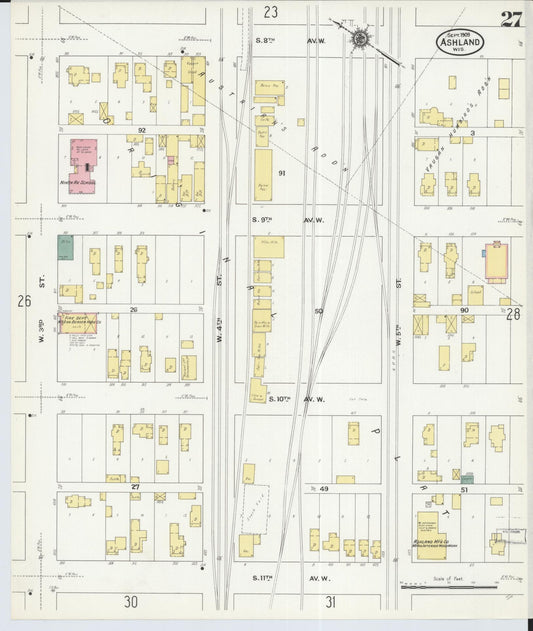 Sanborn Fire Insurance Map from Ashland, Ashland County, Wisconsin (1909), Sheet #0027 - Historic Sanborn Fire Insurance Map Print, vintage old map wall art, antique decor, genealogy gift, Wisconsin Wisconsin map