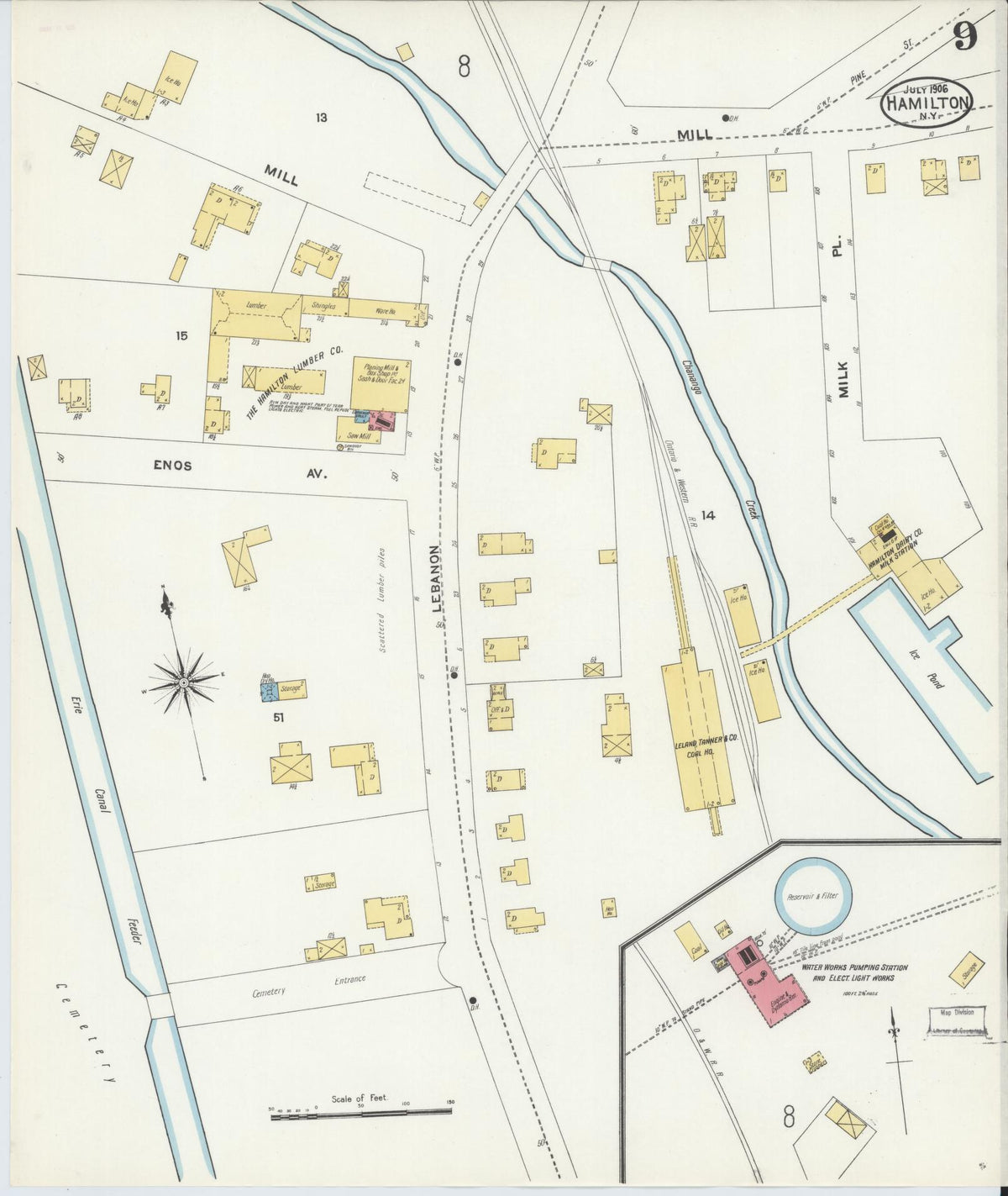 Sanborn Fire Insurance Map from Hamilton, Madison County, New York (1906), Sheet #0009 - Historic Sanborn Fire Insurance Map Print, vintage old map wall art, antique decor, genealogy gift, New York New York map