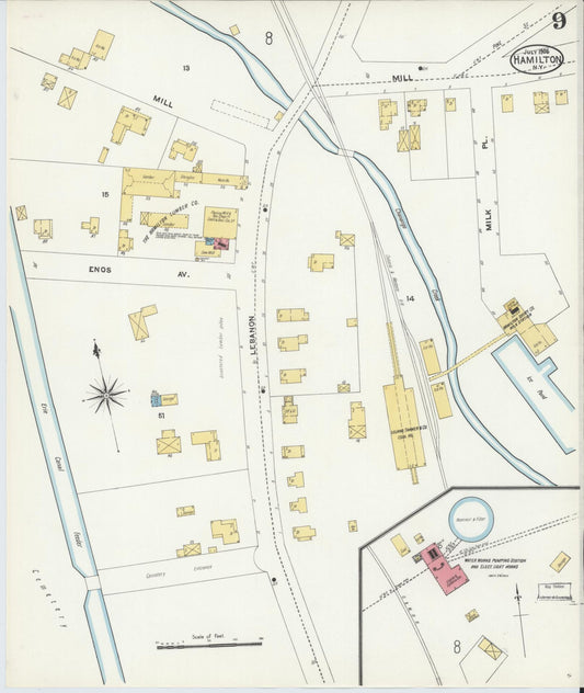 Sanborn Fire Insurance Map from Hamilton, Madison County, New York (1906), Sheet #0009 - Historic Sanborn Fire Insurance Map Print, vintage old map wall art, antique decor, genealogy gift, New York New York map