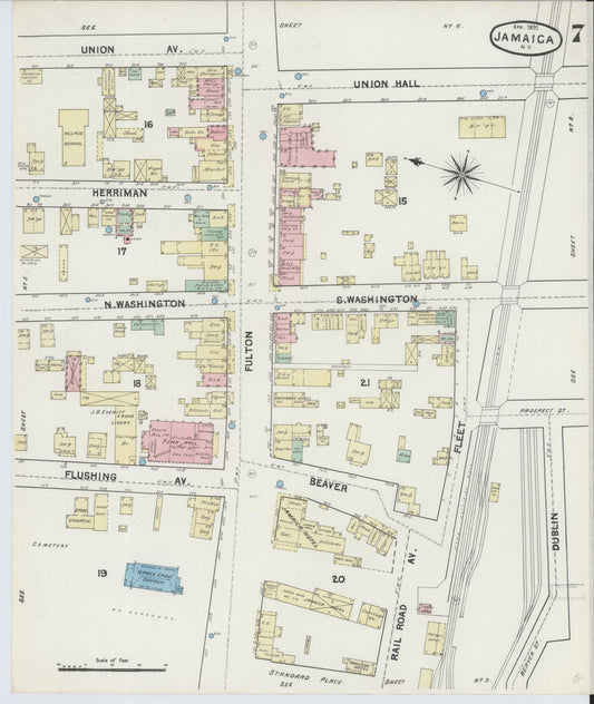 Sanborn Fire Insurance Map from Jamaica, Queens County, New York (1891), Sheet #0007 - Historic Sanborn Fire Insurance Map Print, vintage old map wall art, antique decor, genealogy gift, New York New York map