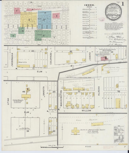 Sanborn Fire Insurance Map from Schuyler, Colfax County, Nebraska (1894), Sheet #0001 - Complete Map Set gallery image, historic Sanborn map, vintage wall art, Nebraska Nebraska