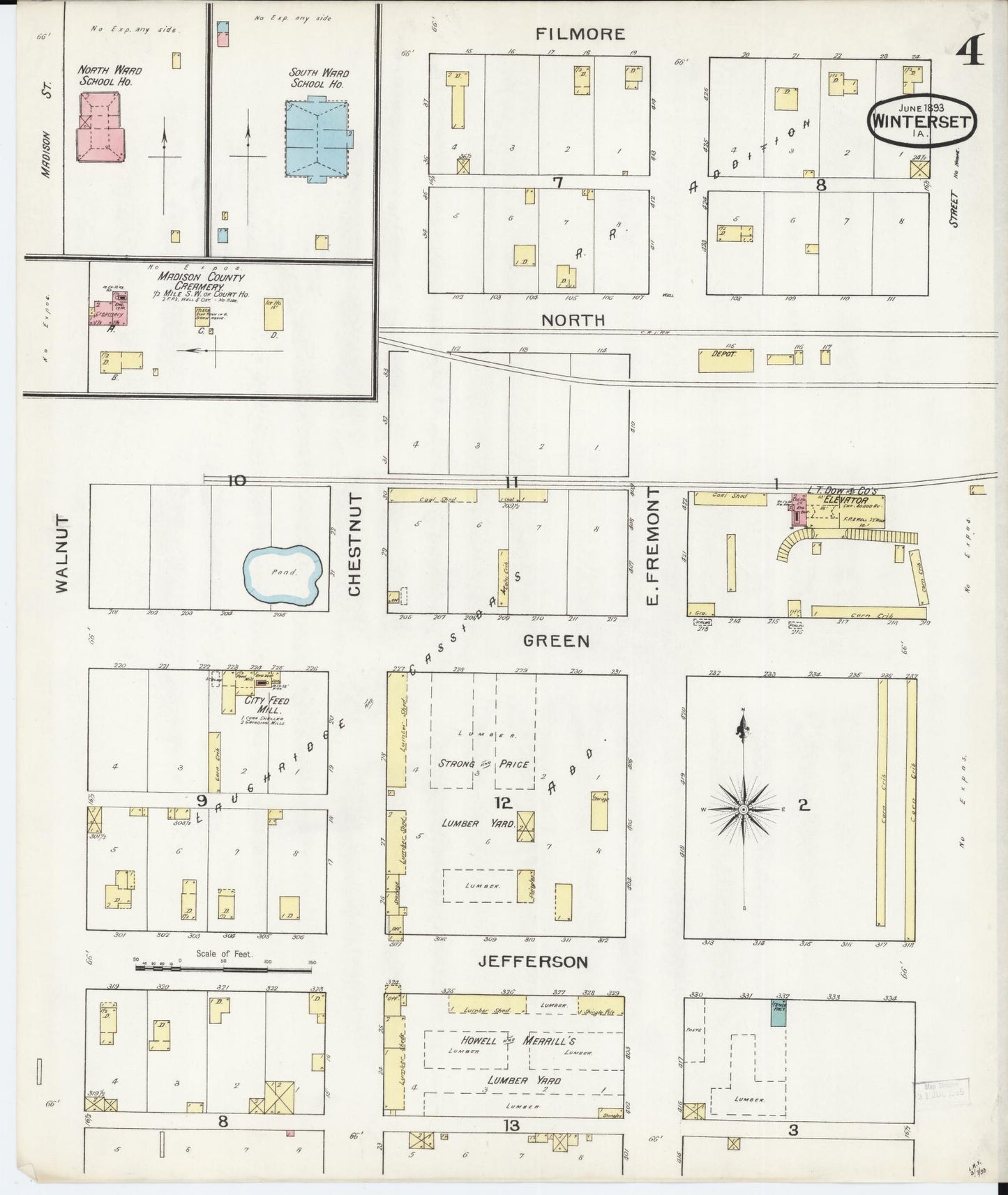 Sanborn Fire Insurance Map from Winterset, Madison County, Iowa (1893), Sheet #0004 - Historic Sanborn Fire Insurance Map Print, vintage old map wall art