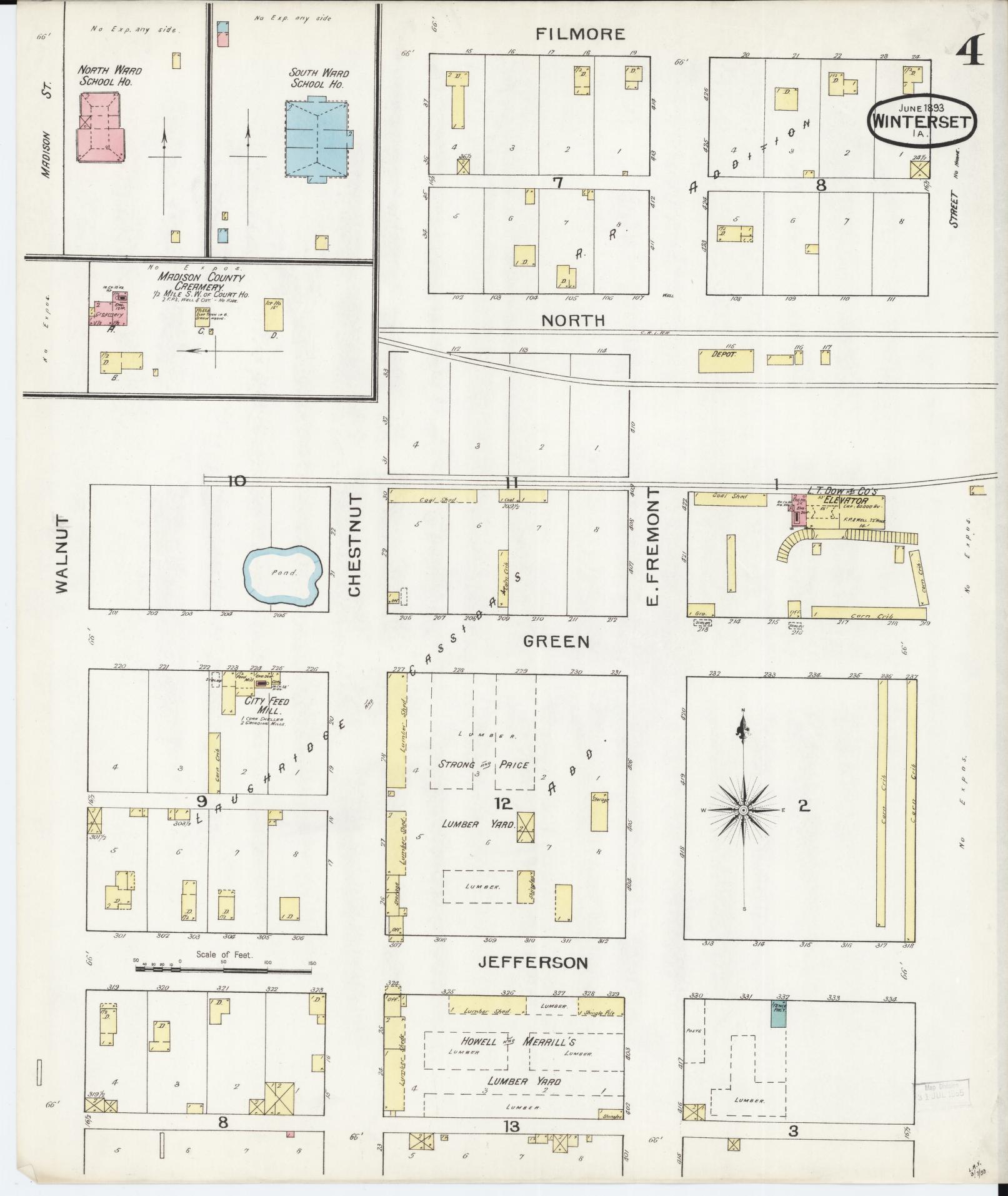 Sanborn Fire Insurance Map from Winterset, Madison County, Iowa (1893), Sheet #0004 - Historic Sanborn Fire Insurance Map Print, vintage old map wall art