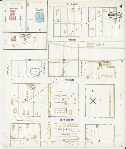 Sanborn Fire Insurance Map from Winterset, Madison County, Iowa (1893), Sheet #0004 - Historic Sanborn Fire Insurance Map Print, vintage old map wall art