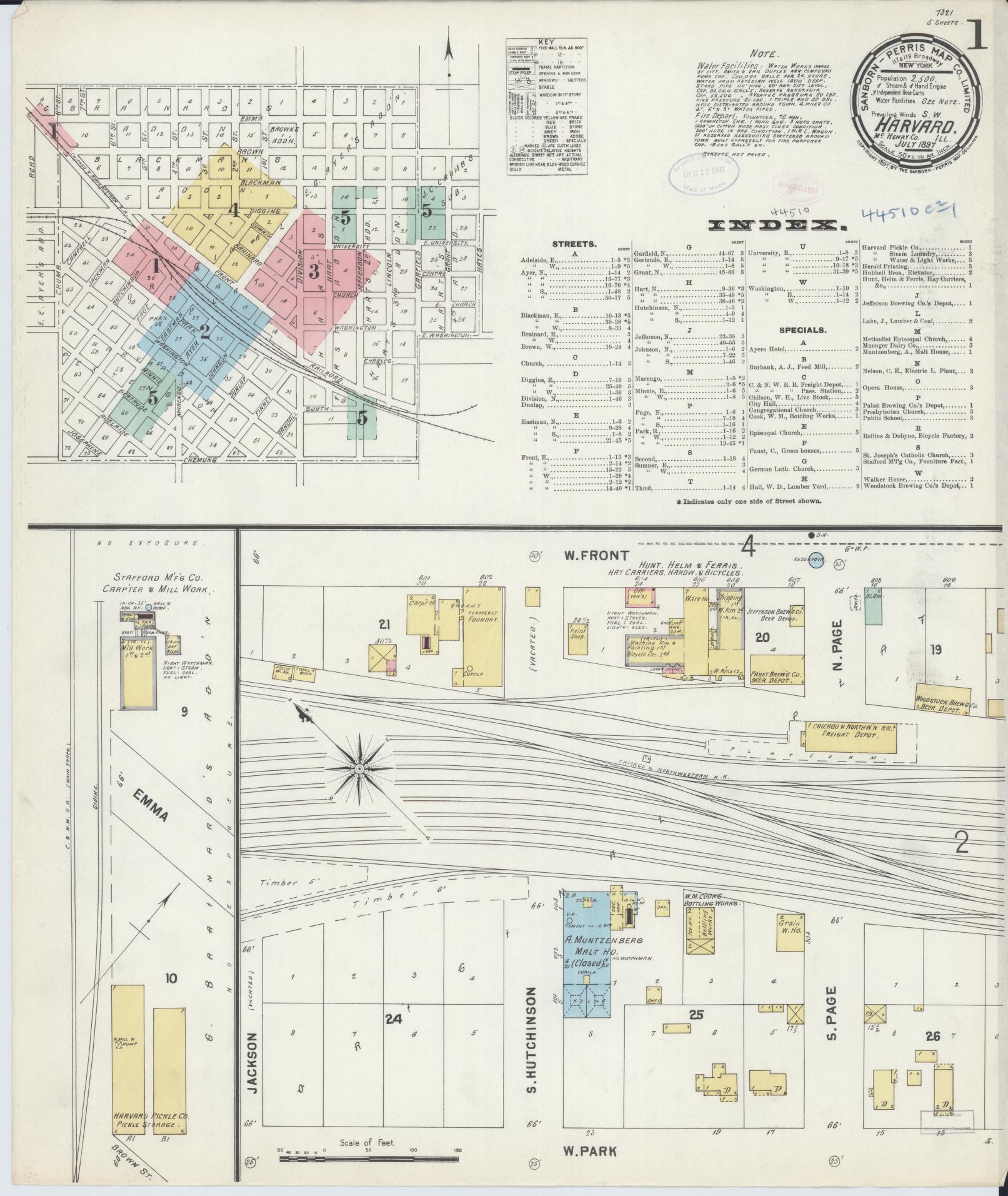 Sanborn Fire Insurance Map from Harvard, McHenry County, Illinois (1897), Sheet #0001 - Historic Sanborn Fire Insurance Map Print, vintage old map wall art, antique decor, genealogy gift, Illinois Illinois map