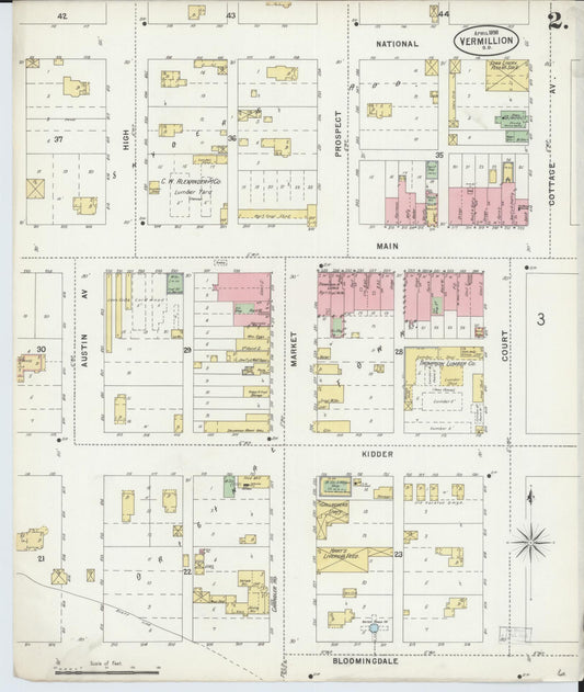 Sanborn Fire Insurance Map from Vermillion, Clay County, South Dakota (1898), Sheet #0002 - Historic Sanborn Fire Insurance Map Print, vintage old map wall art, antique decor, genealogy gift, South Dakota South Dakota map