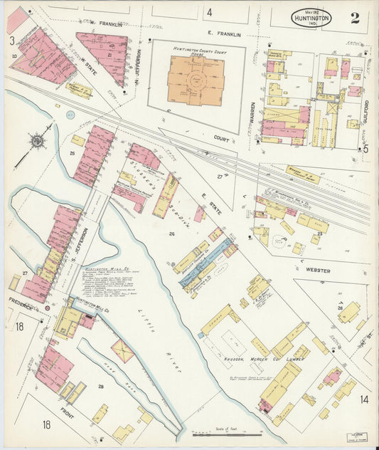 Sanborn Fire Insurance Map from Huntington, Huntington County, Indiana (1912), Sheet #0002 - Historic Sanborn Fire Insurance Map Print, vintage old map wall art, antique decor, genealogy gift, Indiana Indiana map