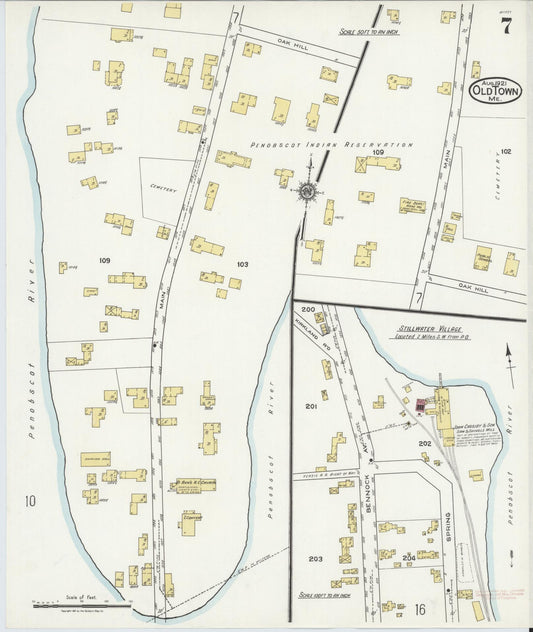 Sanborn Fire Insurance Map from Old Town, Penobscot County, Maine (1921), Sheet #0007 - Historic Sanborn Fire Insurance Map Print, vintage old map wall art, antique decor, genealogy gift, Maine Maine map