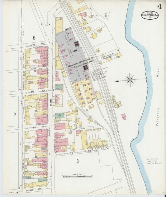 Sanborn Fire Insurance Map from Sharpsburg, Allegheny County, Pennsylvania (1896), Sheet #0004 - Historic Sanborn Fire Insurance Map Print, vintage old map wall art, antique decor, genealogy gift, Pennsylvania Pennsylvania map