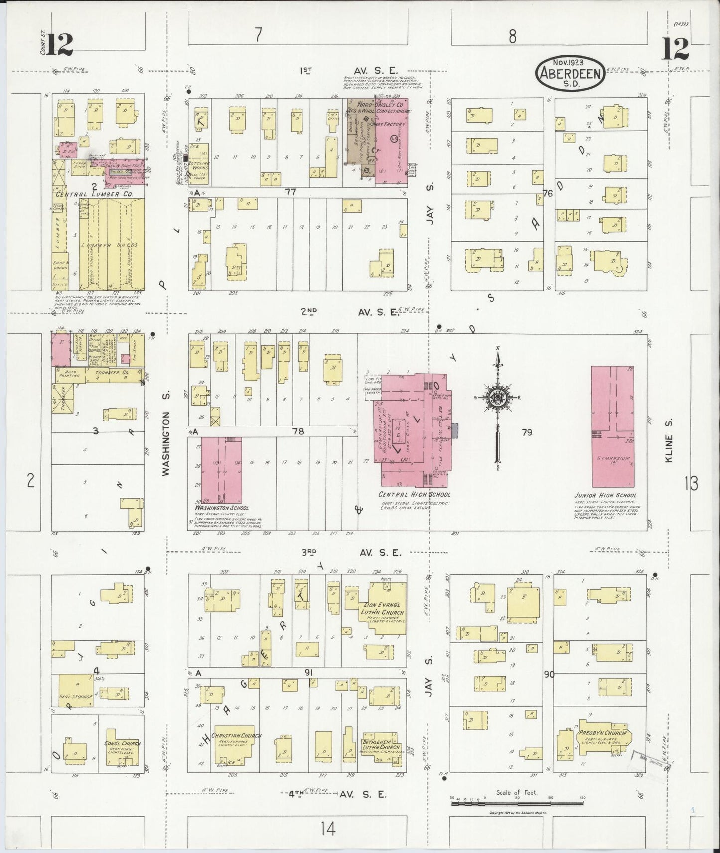 Sanborn Fire Insurance Map from Aberdeen, Brown County, South Dakota (1923), Sheet #0012 - Complete Map Set gallery image, historic Sanborn map, vintage wall art, South Dakota South Dakota