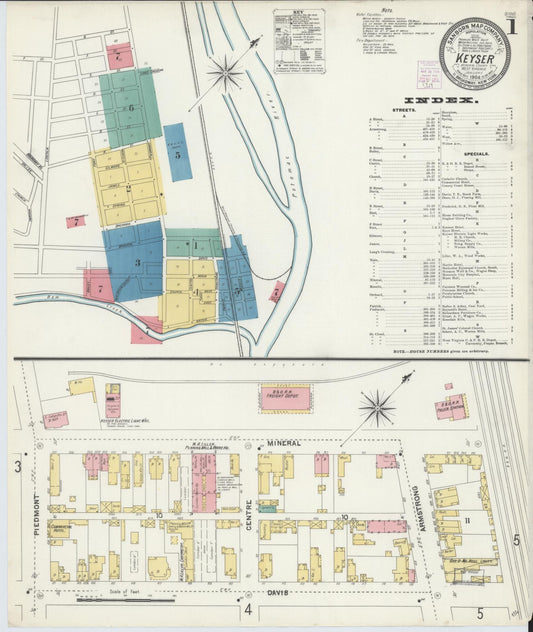 Sanborn Fire Insurance Map from Keyser, Mineral County, West Virginia (1904), Sheet #0001 - Historic Sanborn Fire Insurance Map Print, vintage old map wall art, antique decor, genealogy gift, West Virginia West Virginia map