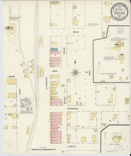 Sanborn Fire Insurance Map from Overton, Rusk County, Texas (1907), Sheet #0001 - Historic Sanborn Fire Insurance Map Print, vintage old map wall art, antique decor, genealogy gift, Texas Texas map