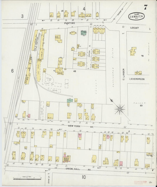 Sanborn Fire Insurance Map from Jamaica, Queens County, New York (1897), Sheet #0007 - Historic Sanborn Fire Insurance Map Print, vintage old map wall art, antique decor, genealogy gift, New York New York map
