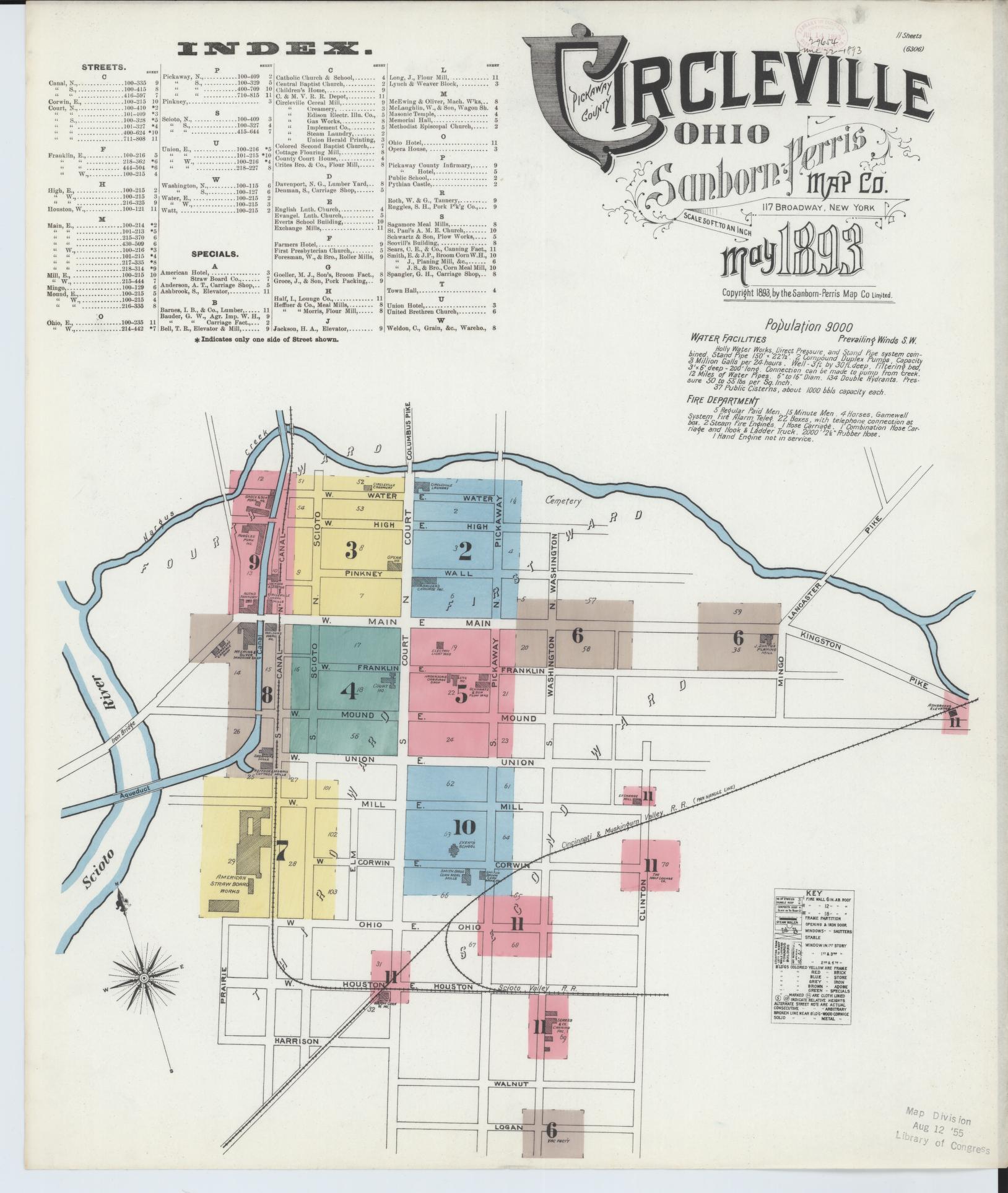 Sanborn Fire Insurance Map from Circleville, Pickaway County, Ohio (1893), Sheet #0001 - Complete Map Set gallery image, historic Sanborn map, vintage wall art, Ohio Ohio