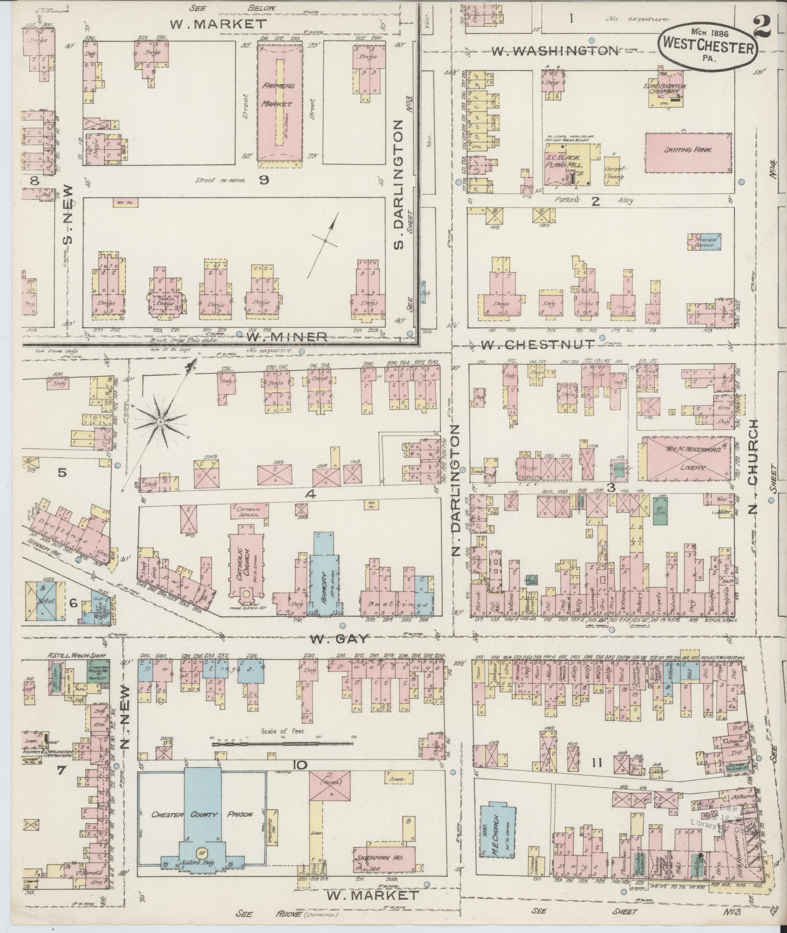Sanborn Fire Insurance Map from West Chester, Chester County, Pennsylvania (1886), Sheet #0002 - Complete Map Set gallery image, historic Sanborn map, vintage wall art, Pennsylvania Pennsylvania