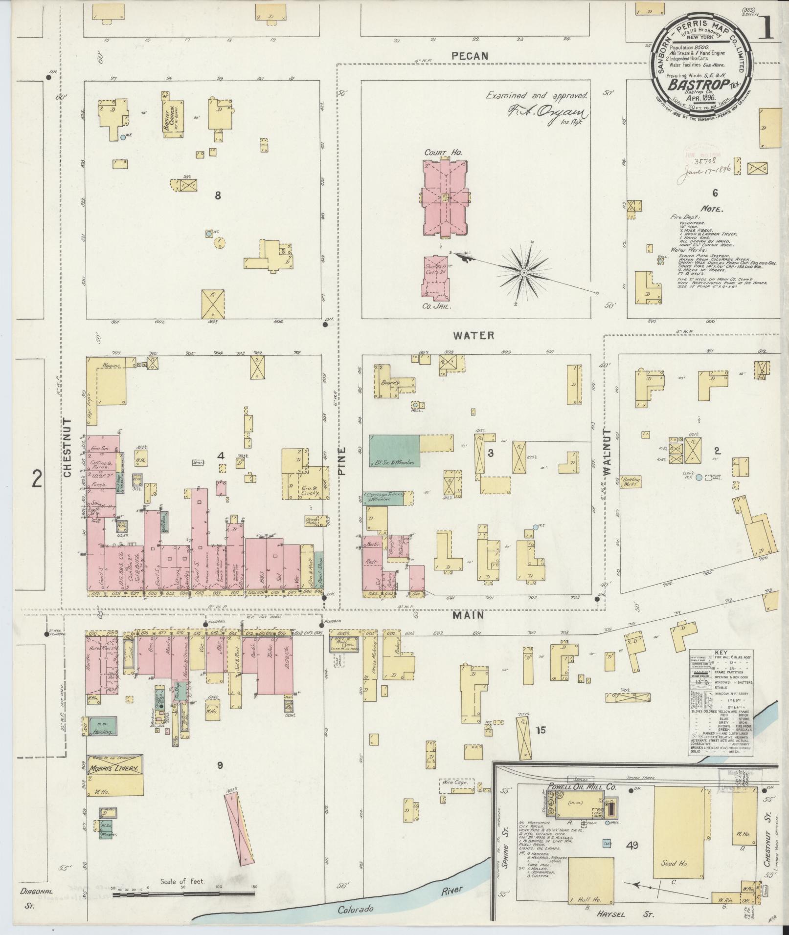 Sanborn Fire Insurance Map from Bastrop, Bastrop County, Texas. (1896) – Historic Sanborn Fire Insurance Map Print