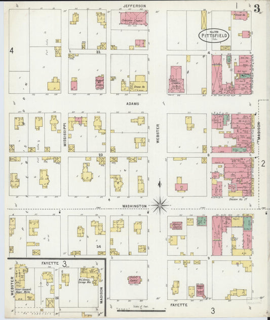 Sanborn Fire Insurance Map from Pittsfield, Pike County, Illinois (1898), Sheet #0003 - Historic Sanborn Fire Insurance Map Print, vintage old map wall art, antique decor, genealogy gift, Illinois Illinois map