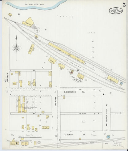 Sanborn Fire Insurance Map from Fergus Falls, Otter Tail County, Minnesota (1896), Sheet #0005 - Historic Sanborn Fire Insurance Map Print, vintage old map wall art, antique decor, genealogy gift, Minnesota Minnesota map