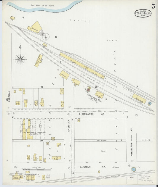 Sanborn Fire Insurance Map from Fergus Falls, Otter Tail County, Minnesota (1896), Sheet #0005 - Historic Sanborn Fire Insurance Map Print, vintage old map wall art, antique decor, genealogy gift, Minnesota Minnesota map