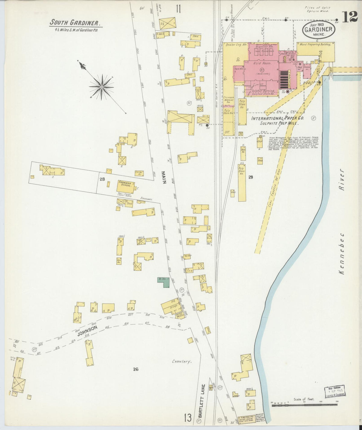 Sanborn Fire Insurance Map from Gardiner, Kennebec County, Maine (1903), Sheet #0012 - Historic Sanborn Fire Insurance Map Print, vintage old map wall art, antique decor, genealogy gift, Maine Maine map