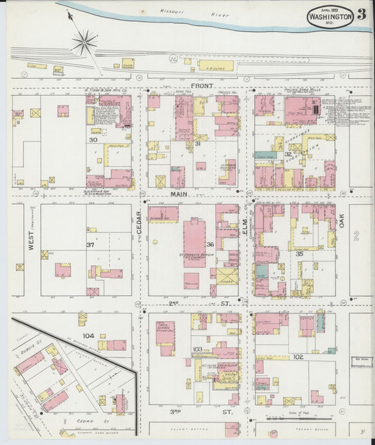 Sanborn Fire Insurance Map from Washington, Franklin County, Missouri (1893), Sheet #0003 - Historic Sanborn Fire Insurance Map Print, vintage old map wall art, antique decor, genealogy gift, Washington Washington map