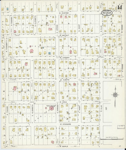 Sanborn Fire Insurance Map from Nevada, Vernon County, Missouri (1914), Sheet #0014 - Complete Map Set gallery image, historic Sanborn map, vintage wall art, Missouri Missouri