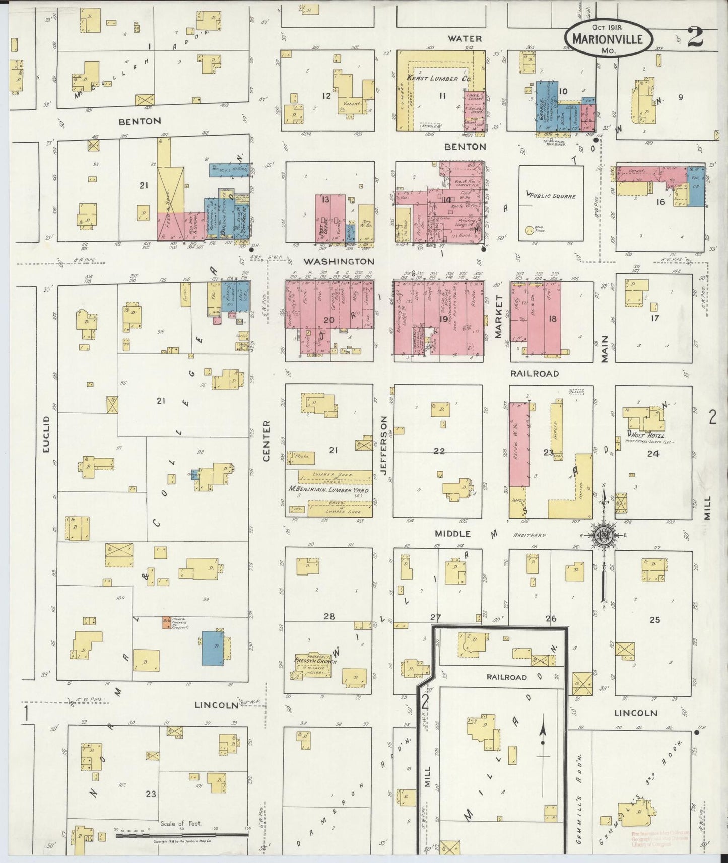 Sanborn Fire Insurance Map from Marionville, Lawrence County, Missouri (1918), Sheet #0002 - Complete Map Set gallery image, historic Sanborn map, vintage wall art, Missouri Missouri