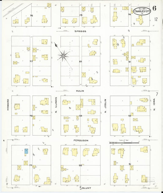 Sanborn Fire Insurance Map from Charles City, Floyd County, Iowa (1909), Sheet #0006 - Historic Sanborn Fire Insurance Map Print, vintage old map wall art
