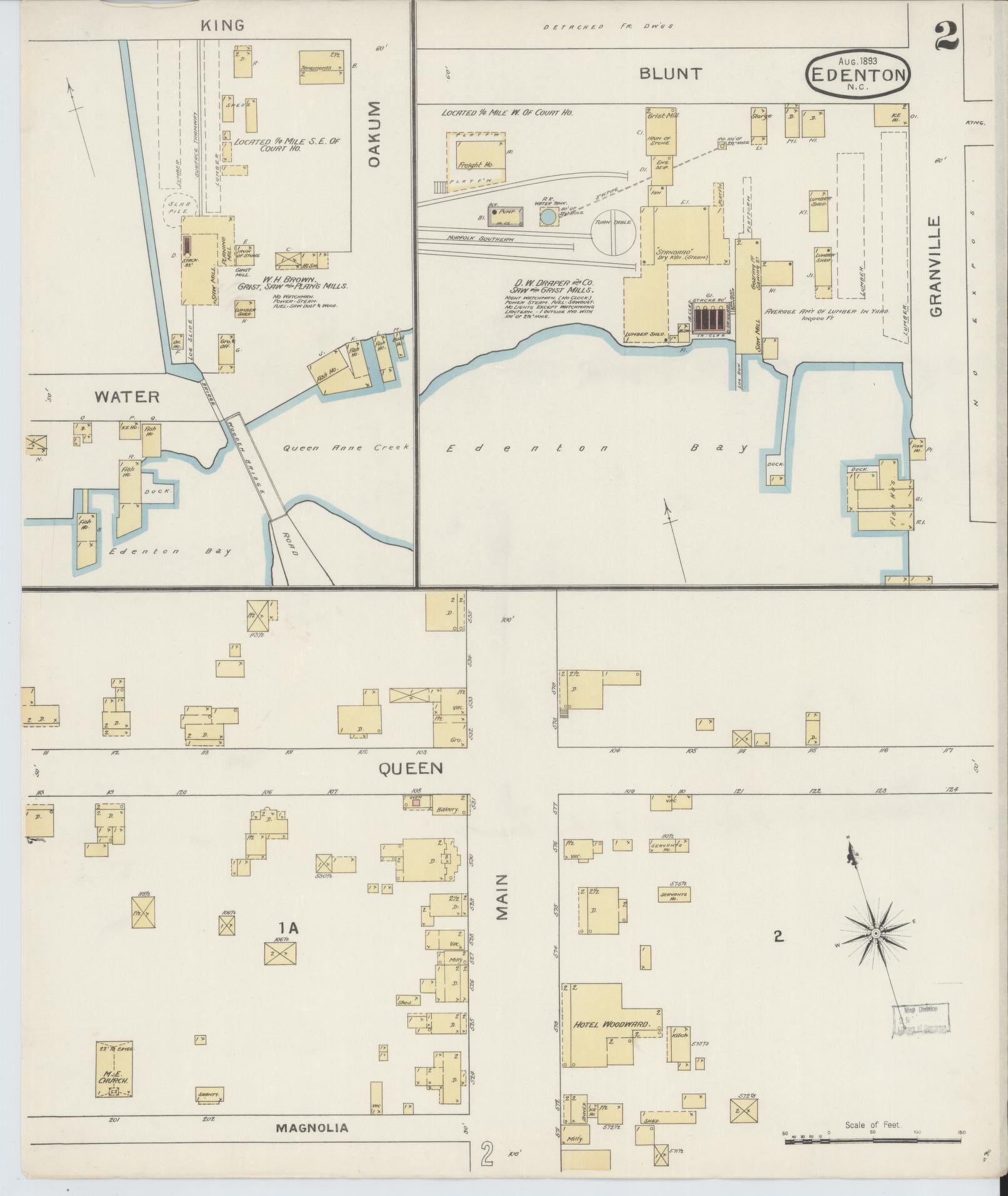 Sanborn Fire Insurance Map from Edenton, Chowan County, North Carolina (1893), Sheet #0002 - Historic Sanborn Fire Insurance Map Print, vintage old map wall art, antique decor, genealogy gift, North Carolina North Carolina map