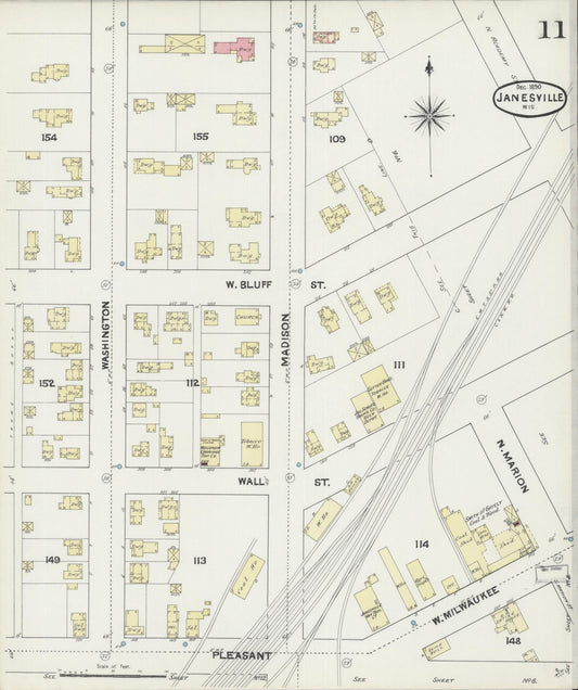 Sanborn Fire Insurance Map from Janesville, Rock County, Wisconsin (1890), Sheet #0011 - Historic Sanborn Fire Insurance Map Print, vintage old map wall art, antique decor, genealogy gift, Wisconsin Wisconsin map