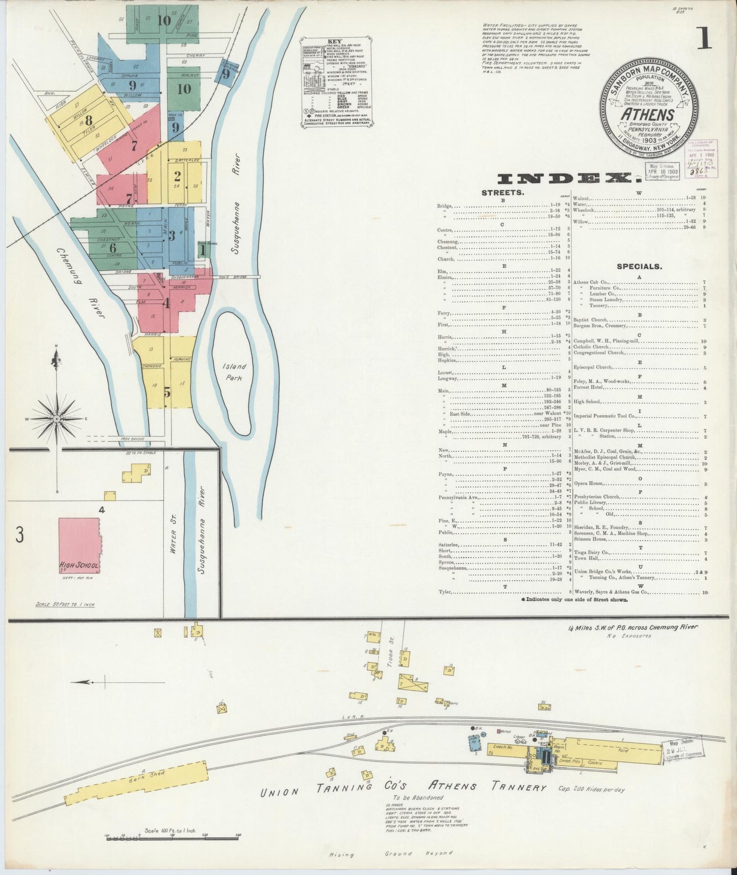 Sanborn Fire Insurance Map from Athens, Bradford County, Pennsylvania (1903), Sheet #0001 - Historic Sanborn Fire Insurance Map Print, vintage old map wall art, antique decor, genealogy gift, Pennsylvania Pennsylvania map