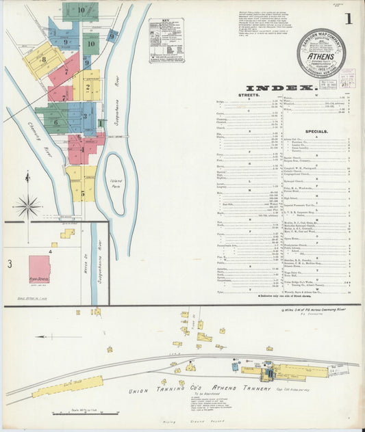 Sanborn Fire Insurance Map from Athens, Bradford County, Pennsylvania (1903), Sheet #0001 - Historic Sanborn Fire Insurance Map Print, vintage old map wall art, antique decor, genealogy gift, Pennsylvania Pennsylvania map